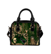 Steampunk Patchwork Dark Academia Green Synthetic Vegan Leather HandBag - Gothic Steampunk Shoulder purse (HBAB4)